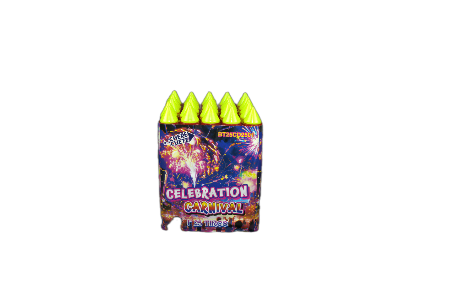 BATERIA - DE 25 TIROS PEQUEÑA CON PICOS - 1"CELEBRATION CARNIVAL